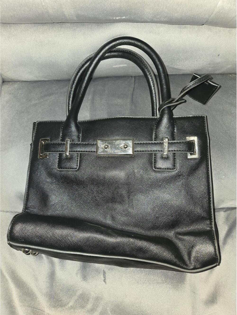 Black Nine West Faux Leather Handbag with Patterned Interior
